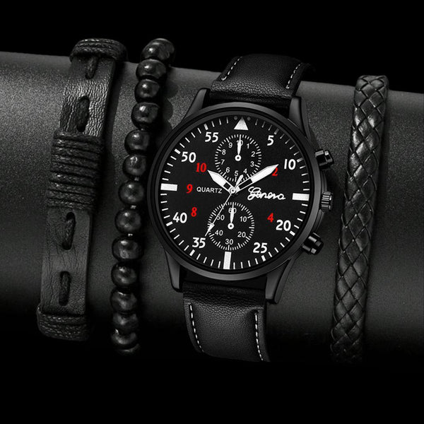 Cross-border Men's Casual Fashion Foreign Trade Trend Sports Belt Watch 3-piece Bracelet Business Quartz Watch Suit