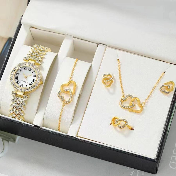 Fashion ladies quartz watch pearl movement 2023 new love jewelry suit
