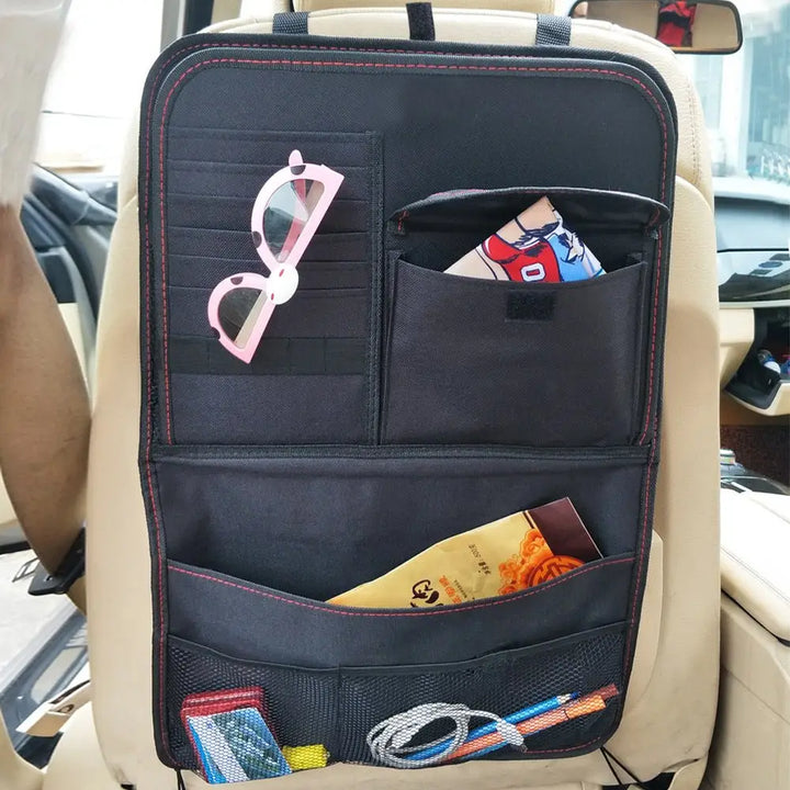 Car Seat Back StorCaage Bag – Foldable Organizer with Dining Table Tray for Travel and Car Interior Storage