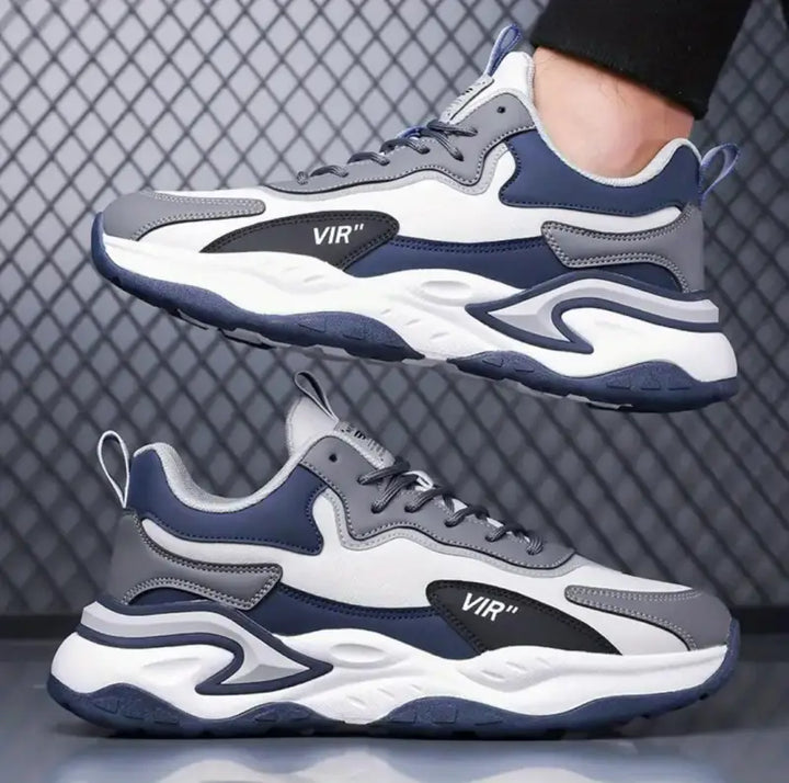 Men’s Trendy White & Black Sneakers – Non-Slip Gym & Running Shoes - SHOES