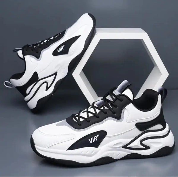 Men’s Trendy White & Black Sneakers – Non-Slip Gym & Running Shoes - SHOES