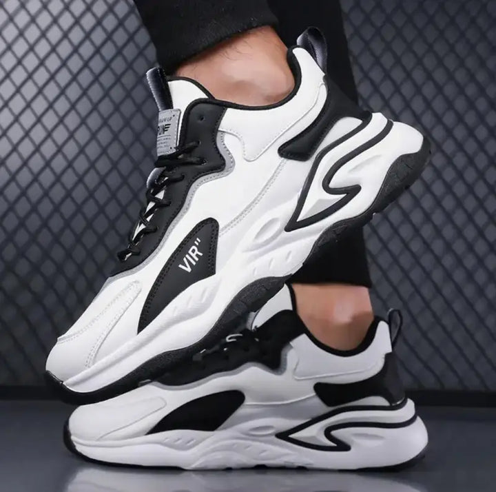 Men’s Trendy White & Black Sneakers – Non-Slip Gym & Running Shoes - SHOES