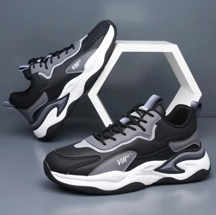 Men’s Trendy White & Black Sneakers – Non-Slip Gym & Running Shoes - SHOES