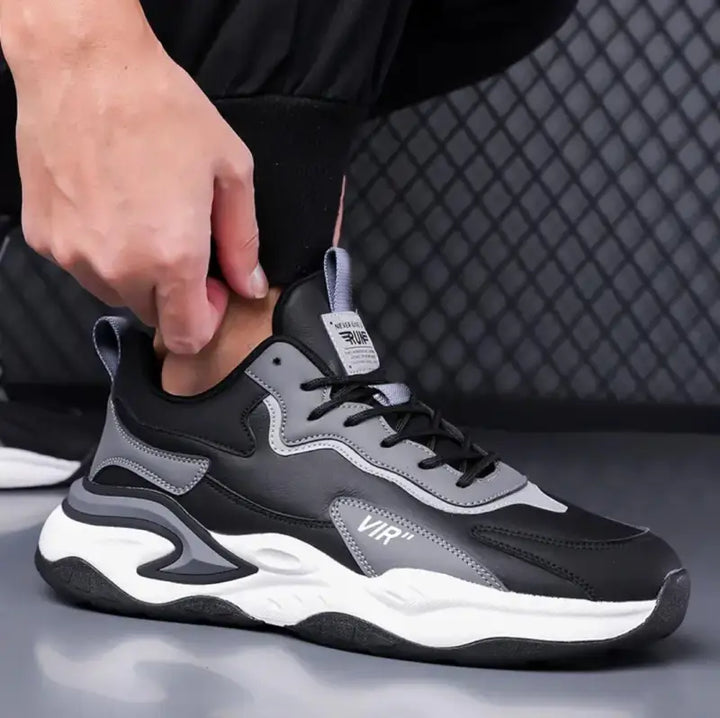 Men’s Trendy White & Black Sneakers – Non-Slip Gym & Running Shoes - SHOES
