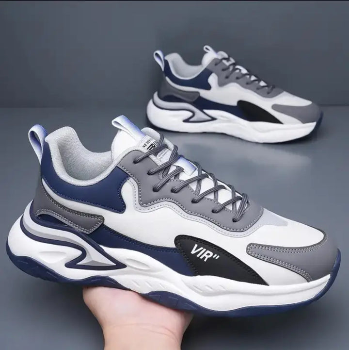 Men’s Trendy White & Black Sneakers – Non-Slip Gym & Running Shoes - SHOES