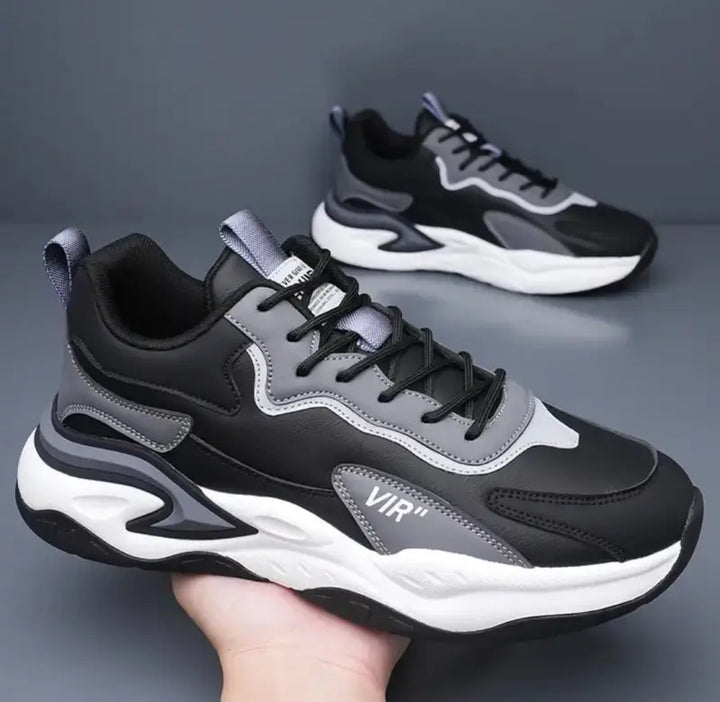 Men’s Trendy White & Black Sneakers – Non-Slip Gym & Running Shoes - SHOES