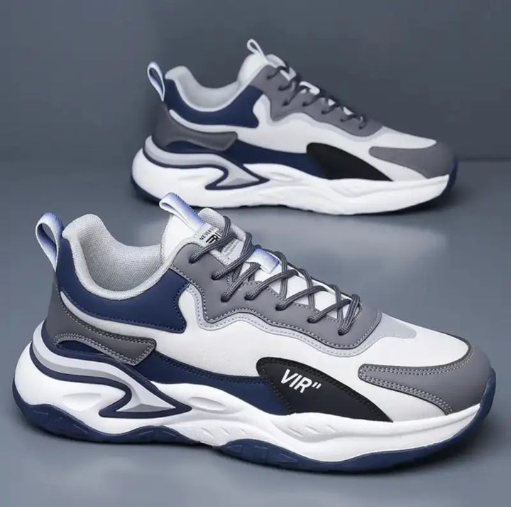 Men’s Trendy White & Black Sneakers – Non-Slip Gym & Running Shoes - SHOES