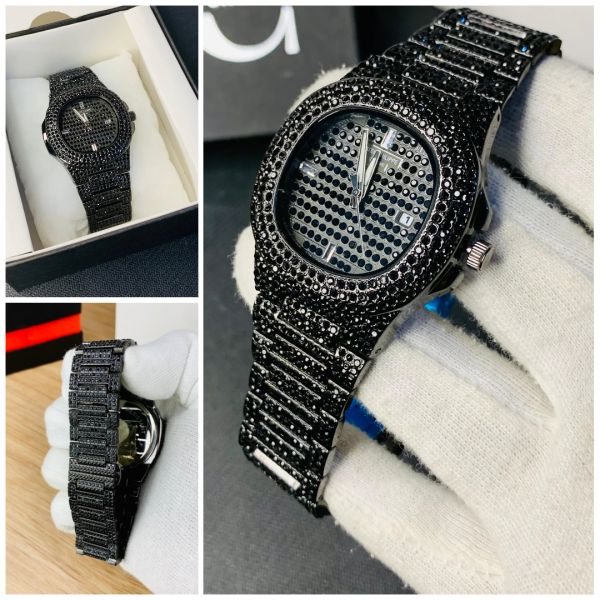 New Watch Collection Black Stone / Blacked Iced Out Stain-less Steel Chain Watch For Mens Fashion